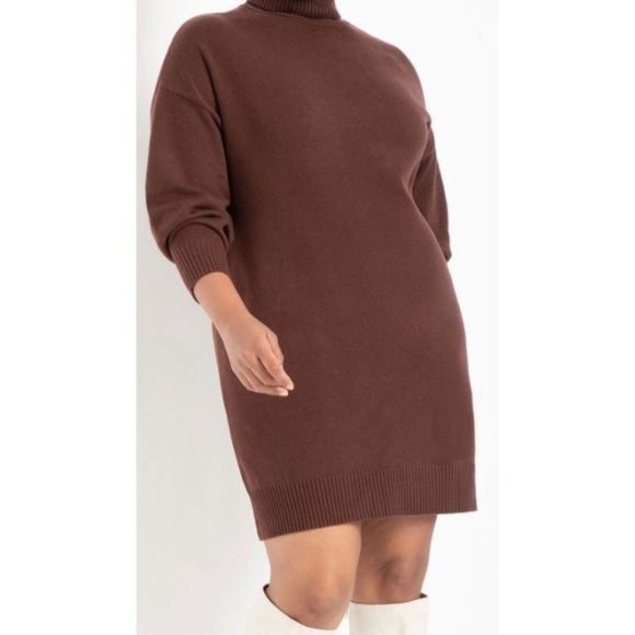 Eloquii Brown Turtleneck Sweater Dress 